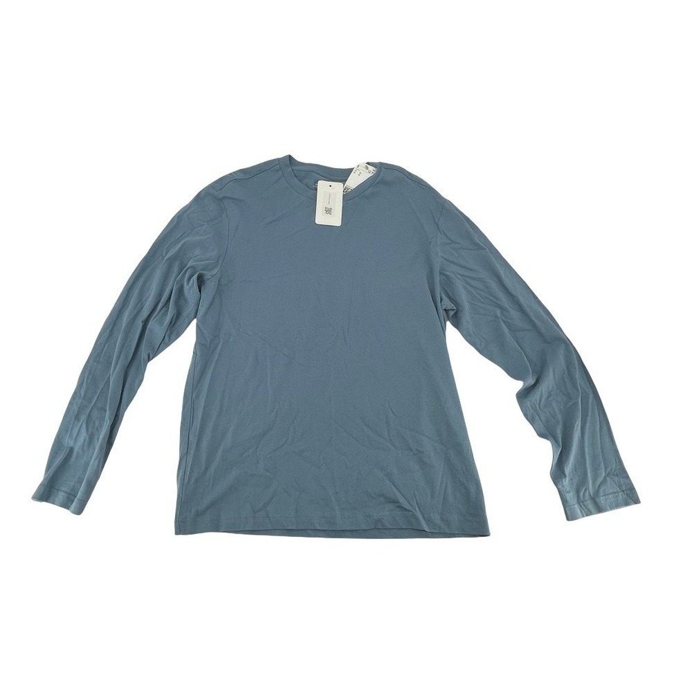 H&M Men's T-Shirt Long Sleeve Regular Fit Blue Cotton Medium